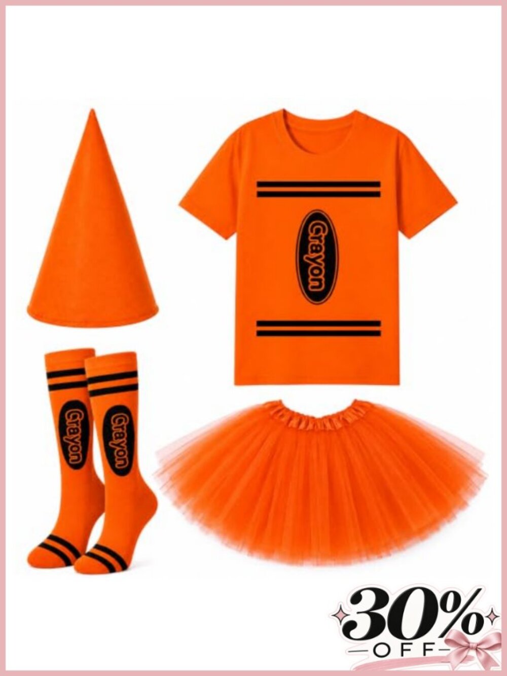 Halloween Crayon Costume Set 4 Pc Tutu Shirt Socks Hat Cosplay Party